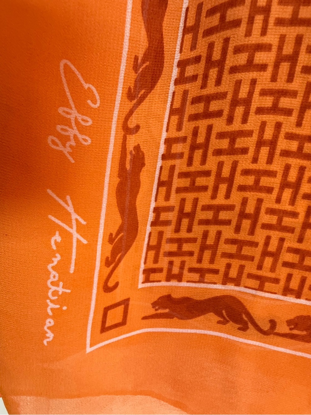 Orange Patterned Silk Scarf - Picture 2 of 6